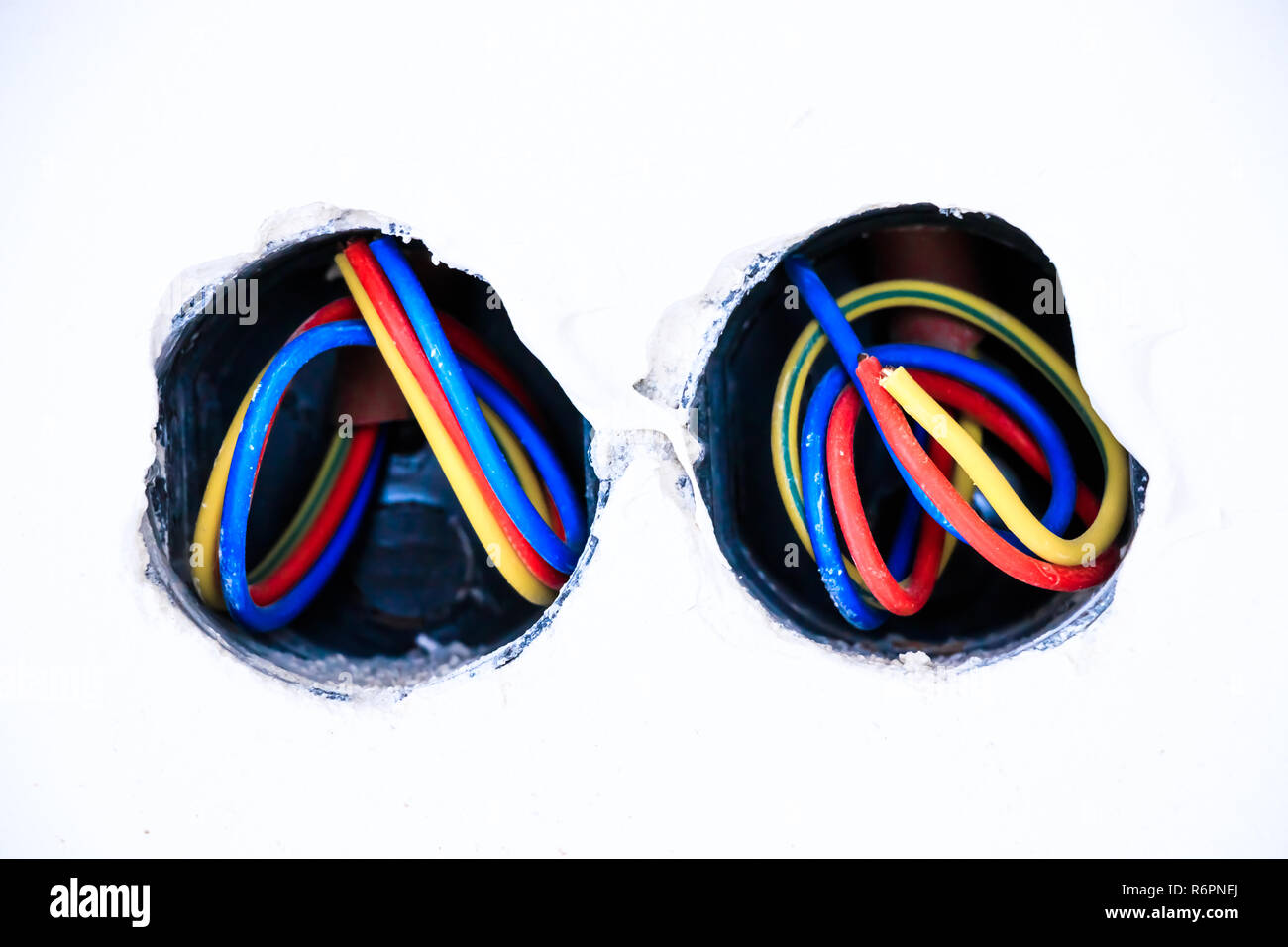 Electrical connection in the wall Stock Photo Alamy
