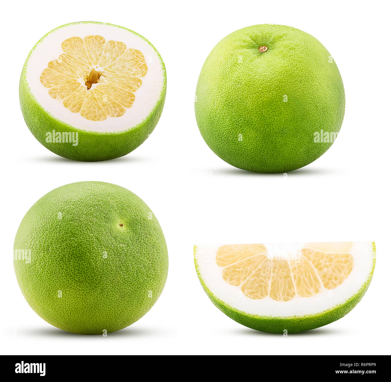 Collection sweetie citrus fruit, whole, cut in half, slice isolated on