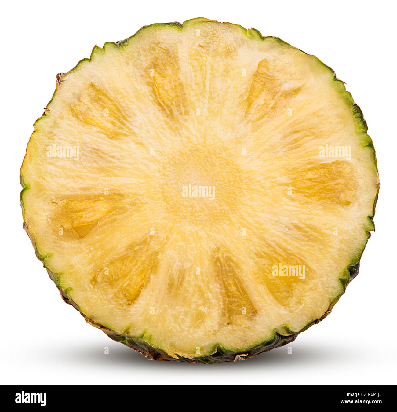 Pineapple fruit cut in half isolated on white background. Clipping Path ...