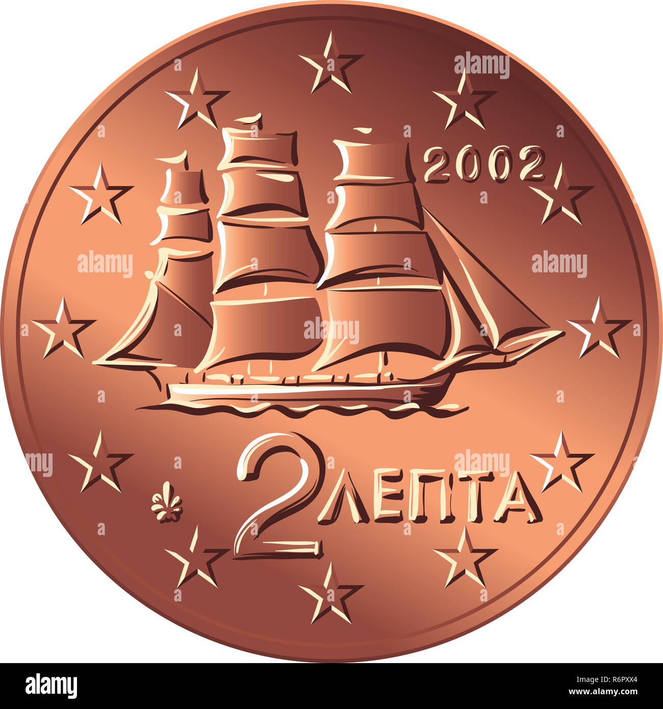 vector Greek money bronze coin two euro cent Stock Photo