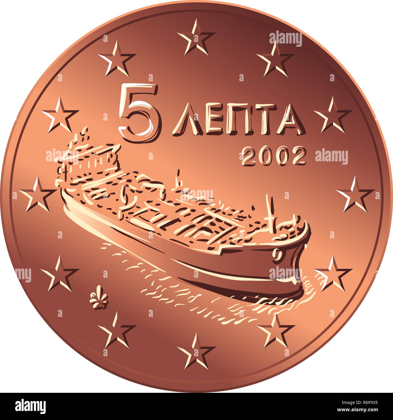 vector Greek money bronze coin five euro cent Stock Photo