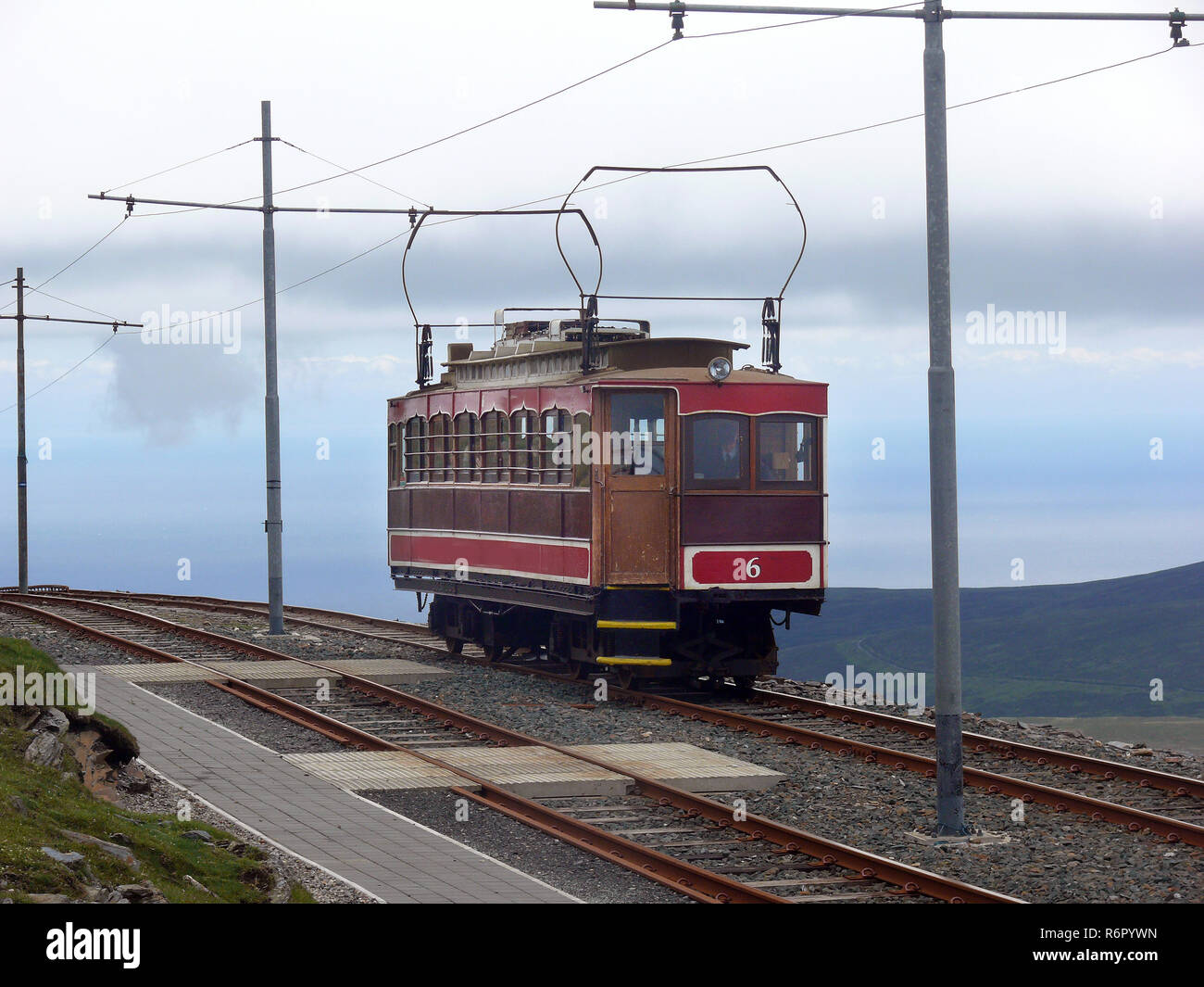 tram on the snaefell on the isle of man Stock Photo