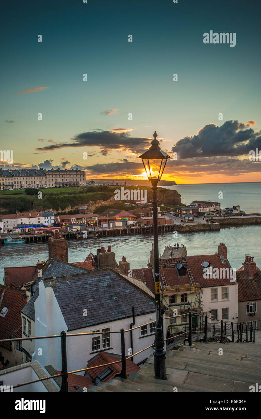 Whitby Harbour. Whitby is a seaside town, port and civil parish in the Borough of Scarborough and English county of North Yorkshire, August 2017 Stock Photo