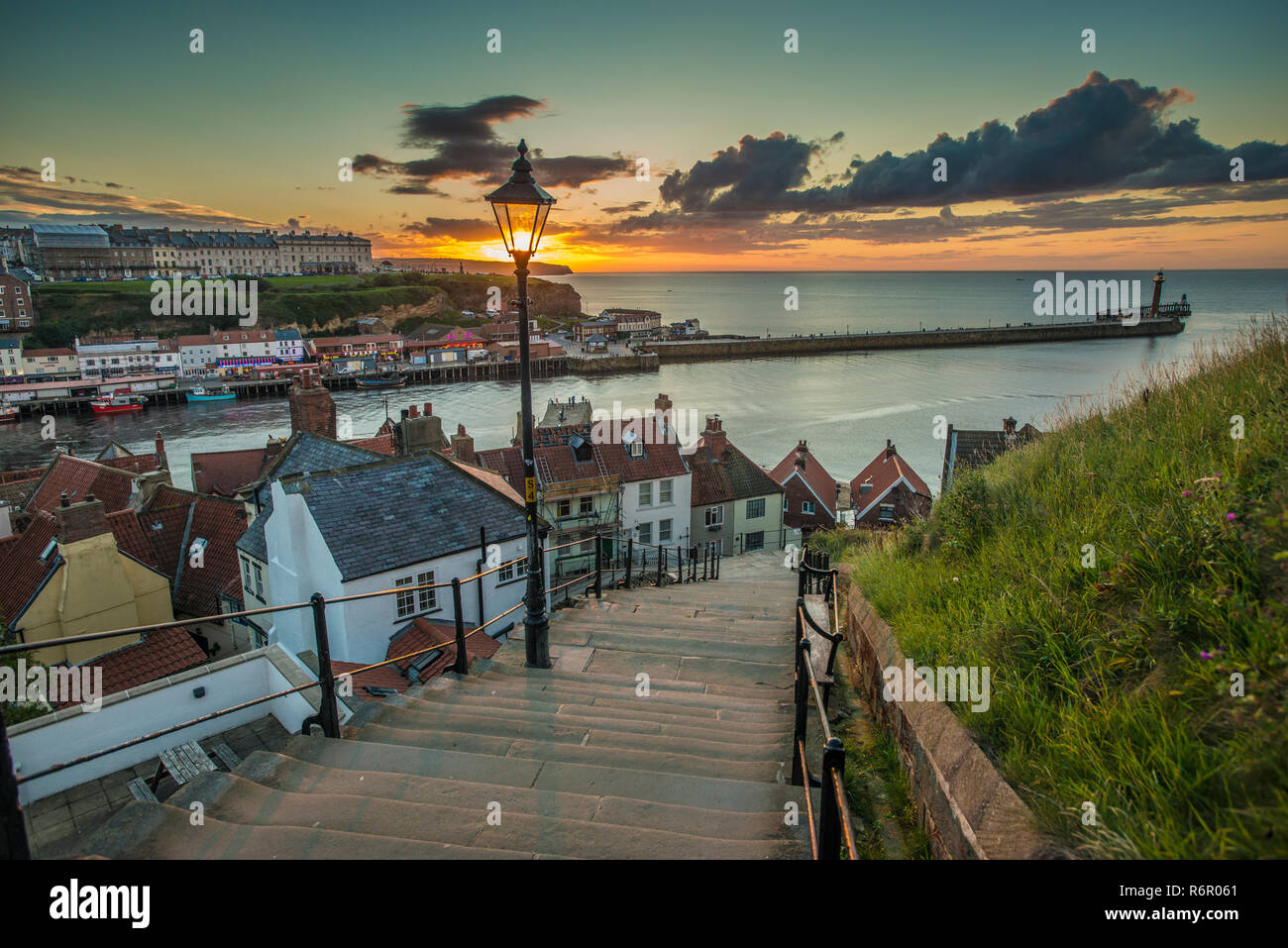 Whitby is a seaside town, port and civil parish in the Borough of Scarborough and English county of North Yorkshire. Stock Photo