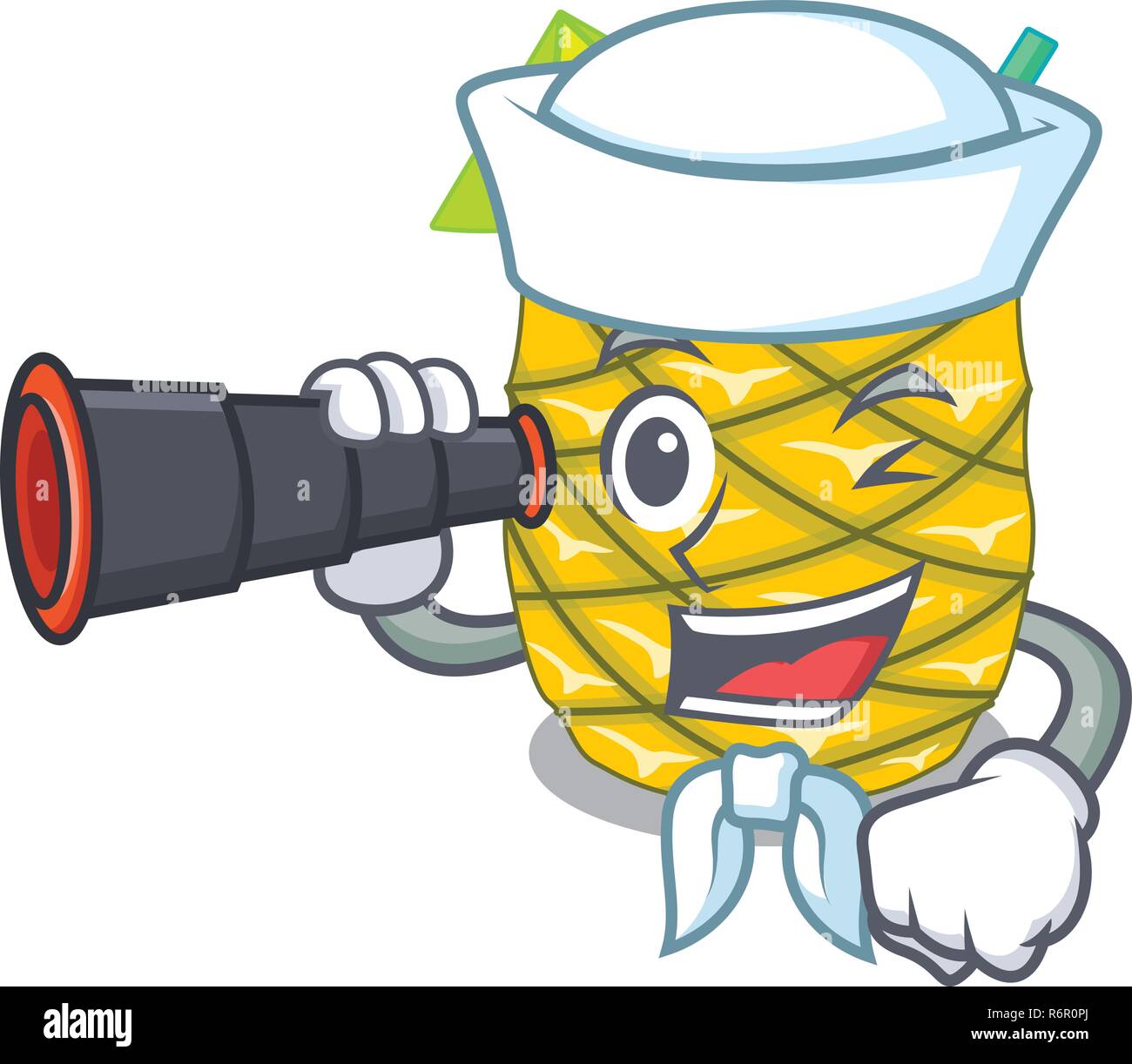Sailor with binocular Pineapple fruit juice on character drink Stock Vector