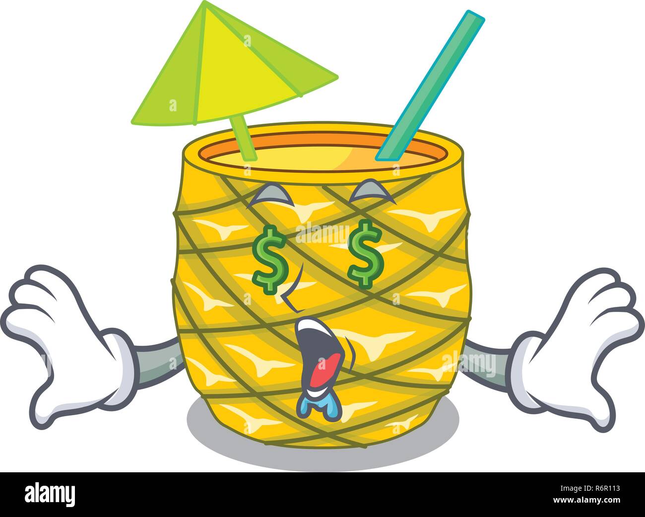 Money eye bottles pineapple juice on cartoon table Stock Vector Image