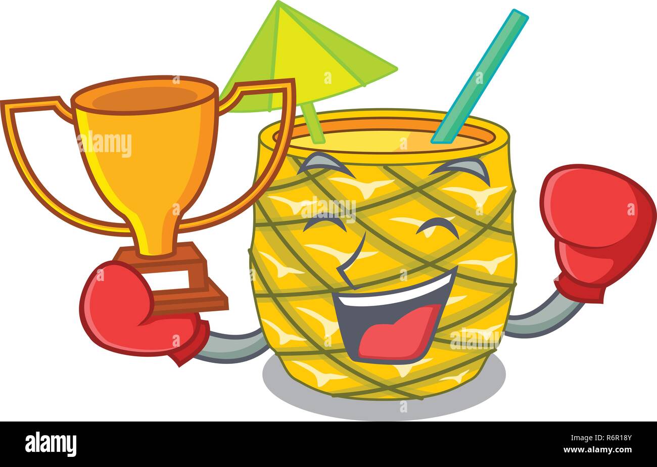 Boxing winner bottles pineapple juice on cartoon table Stock Vector