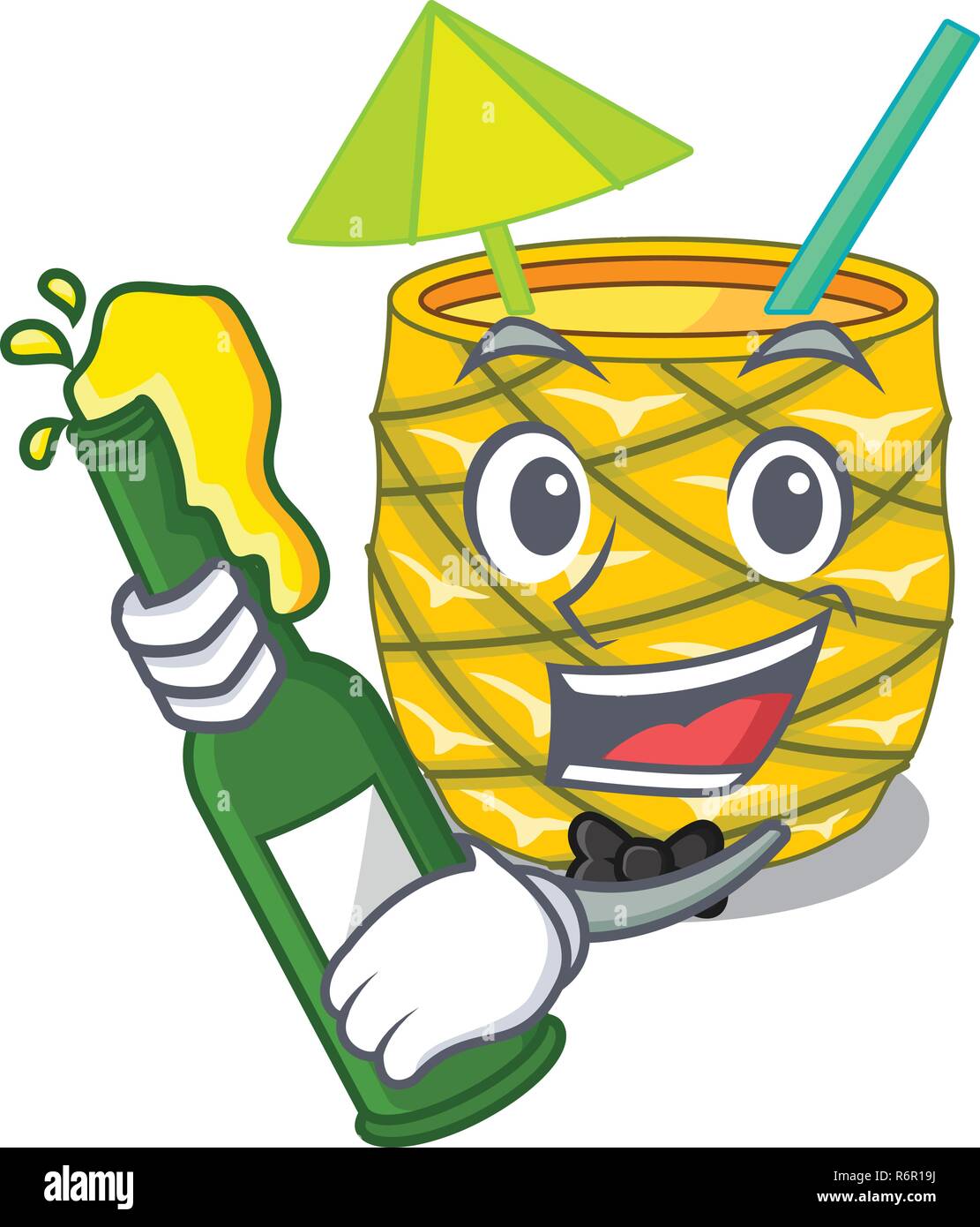 With beer bottles pineapple juice on cartoon table Stock Vector Image