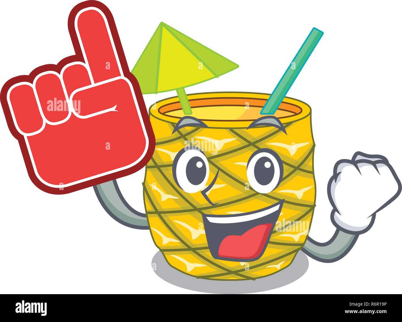 Foam finger bottles pineapple juice on cartoon table Stock Vector Image