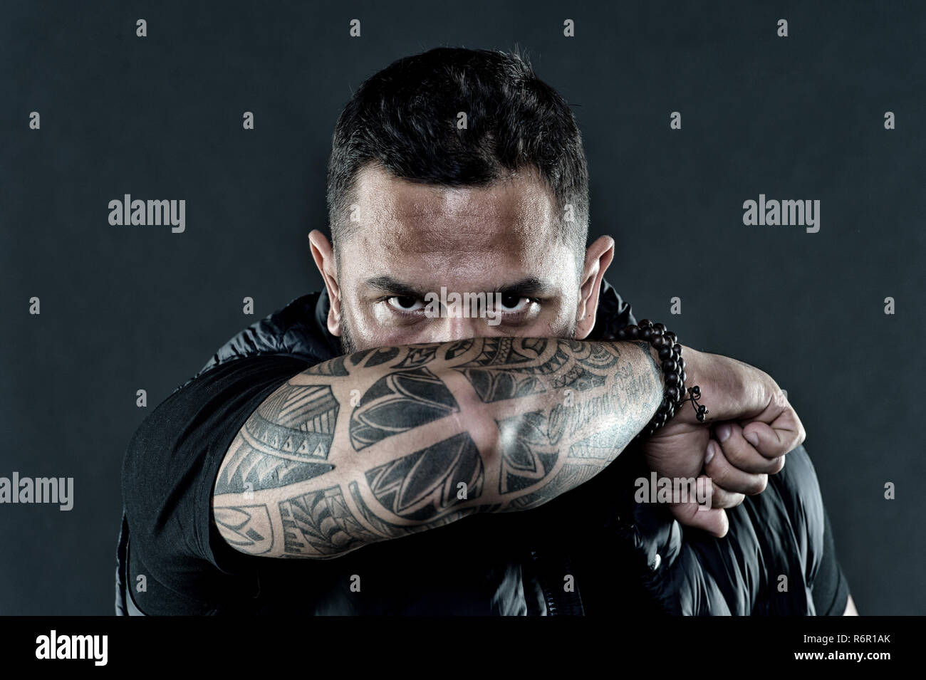 Tattooed Elbow Hide Male Face Dark Background Visual Culture Concept Tattoo Can Function As Sign Of Commitment Do Tattoos Hide Lack Of Masculinity Man Brutal Guy Cover Face With Tattooed Arm Stock Tattooed Elbow Hide Male Face Dark Background Visual Culture Concept Tattoo Can Function As Sign Of Commitment Do Tattoos Hide Lack Of Masculinity Man Brutal Guy Cover Face With Tattooed Arm Stock