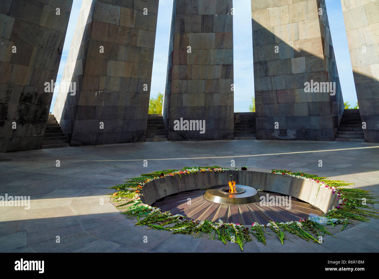 Armenian genocide memorial Tsitsernakaberd with eternal flame, Yerevan, Armenia, Caucasus, Middle East, Asia Stock Photo