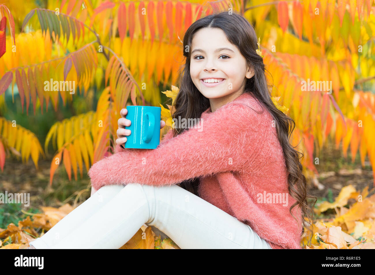 I Have A Wonderful Childhood Little Child Enjoy Autumn Hot Drink