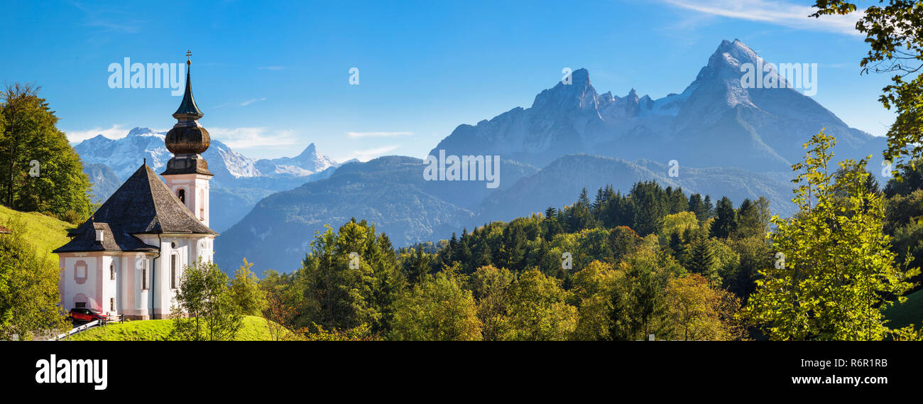 Wallfahrtskirche Maria Gern, Watzmann, Berchtesgadener Land, Nationalpark Berchtesgaden, Oberbayern, Deutschland Stock Photo