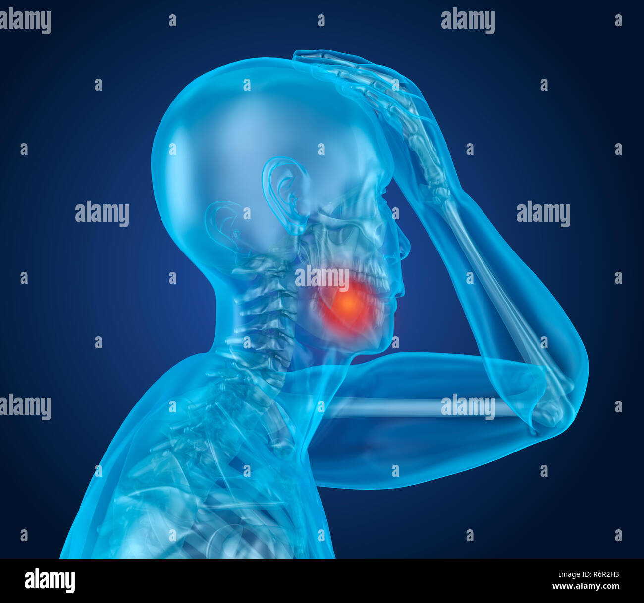 Teeth pain Attack, man suffering from teeth pain. 3D illustration Stock