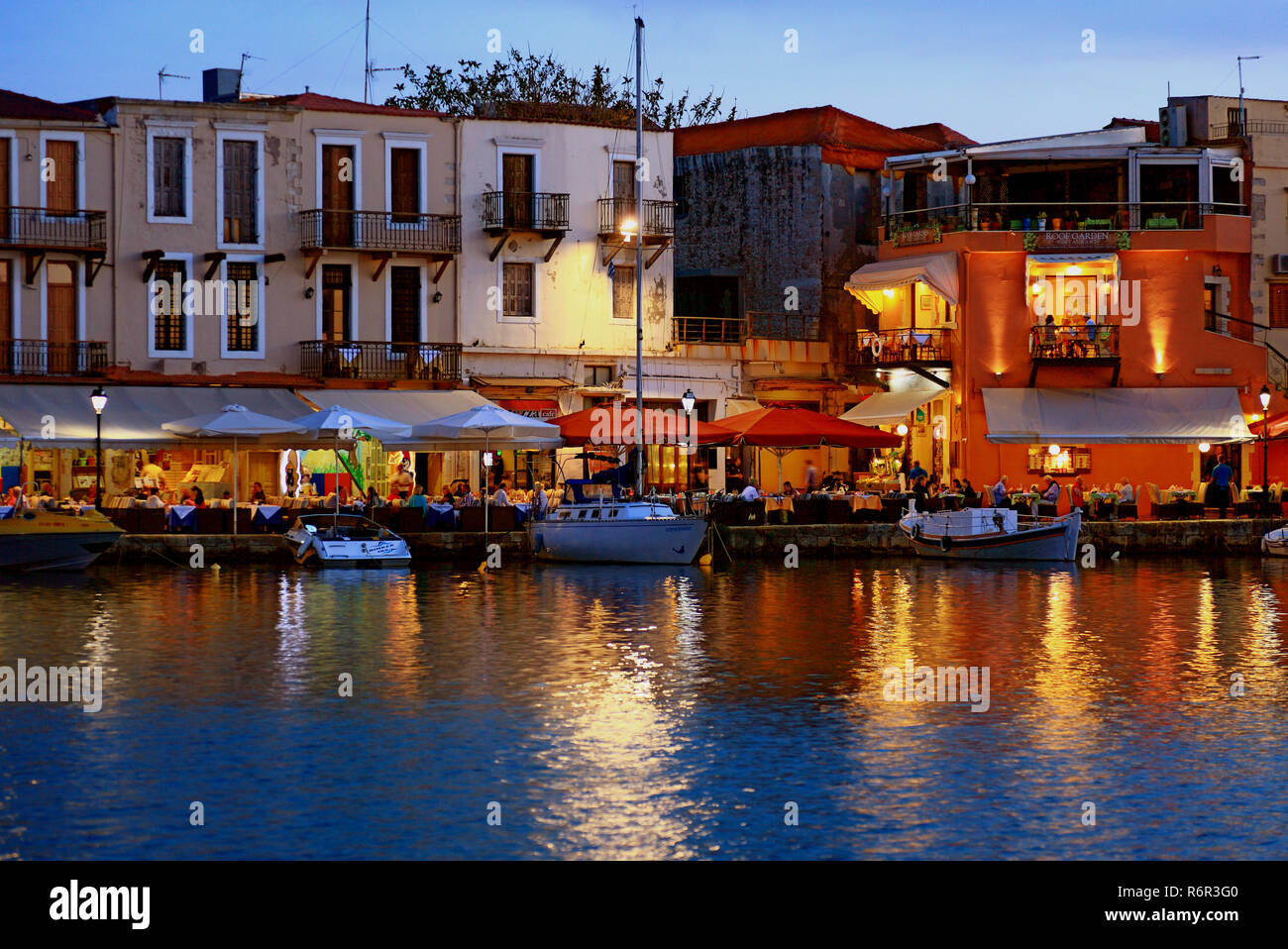 Kreta, Hafenstadt Rethymno, Abendstimmung am Venezianischen Hafen Stock Photo