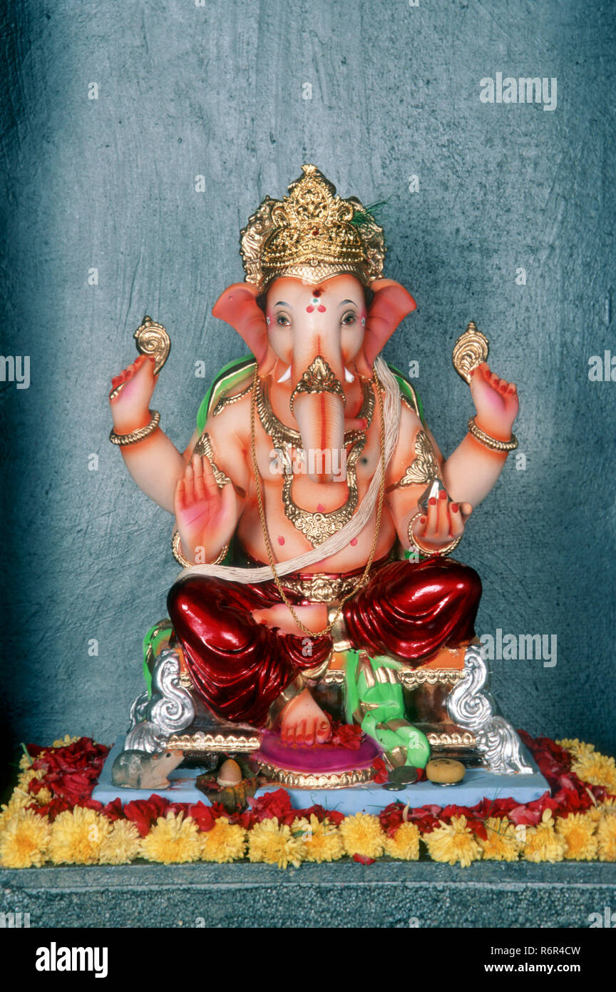 Ganesh ganpati Festival Elephant head Lord procession Stock Photo