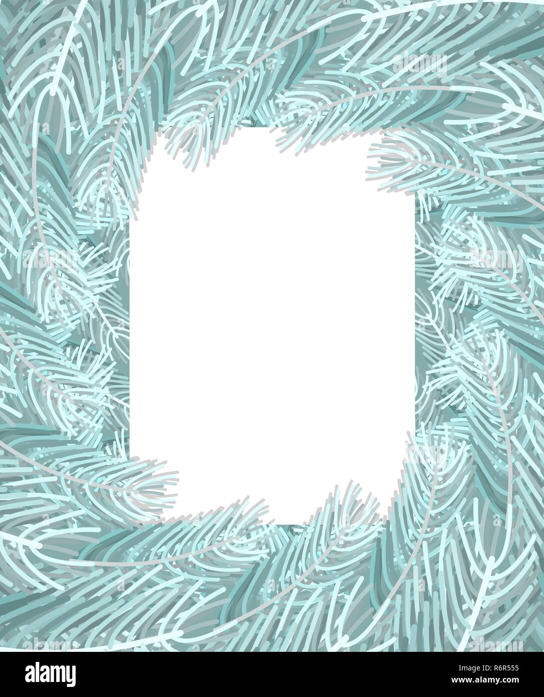 Christmas tree white branches Frame. Xmas Background branch of pine ...