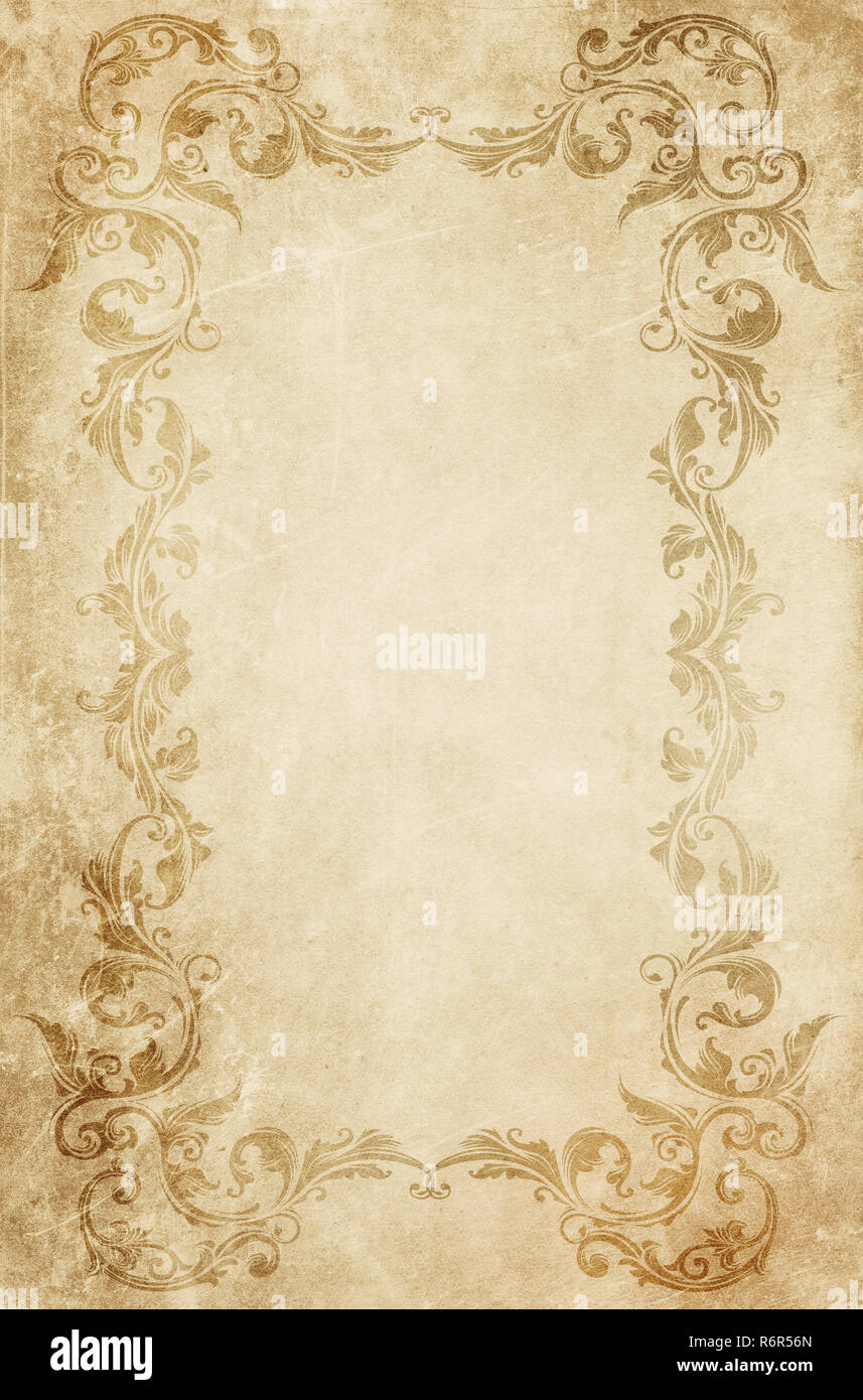 Blank Antique Paper With Vintage Border. Aged, yellowing paper