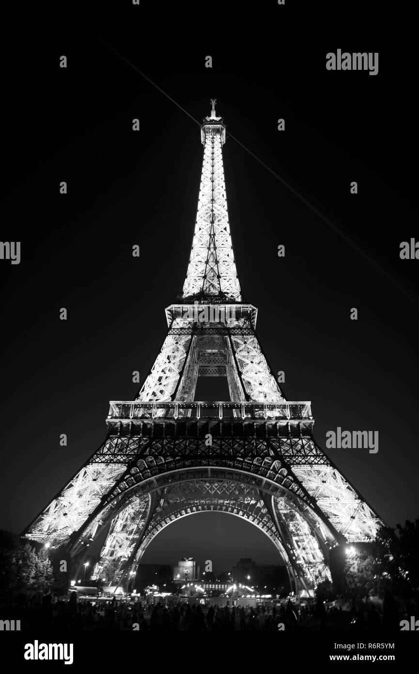 Paris, FranceJune 1, 2016 Eiffel Tower with illumination at night in