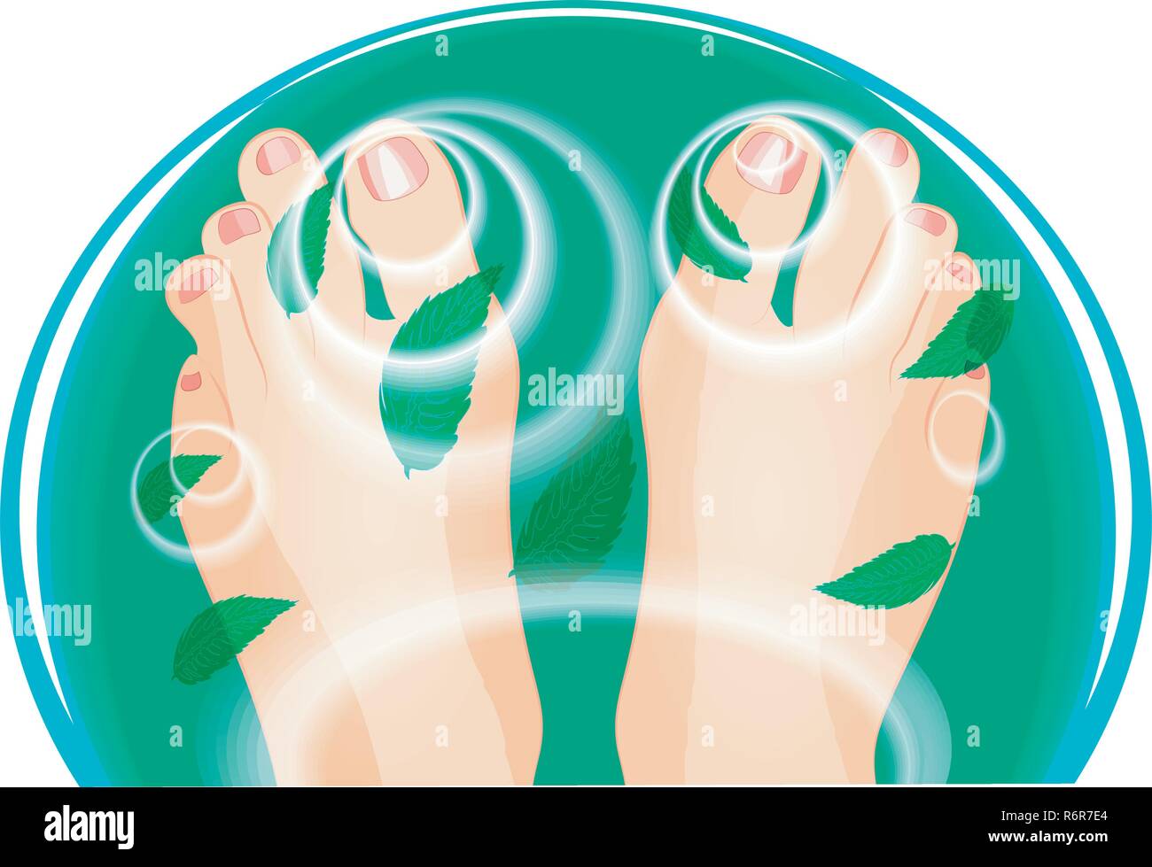illustration of feet in a bath of water and mint leaves Stock Vector