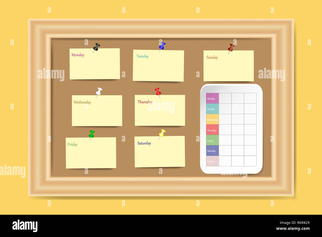 Cork board with a weekly schedule Stock Photo Alamy