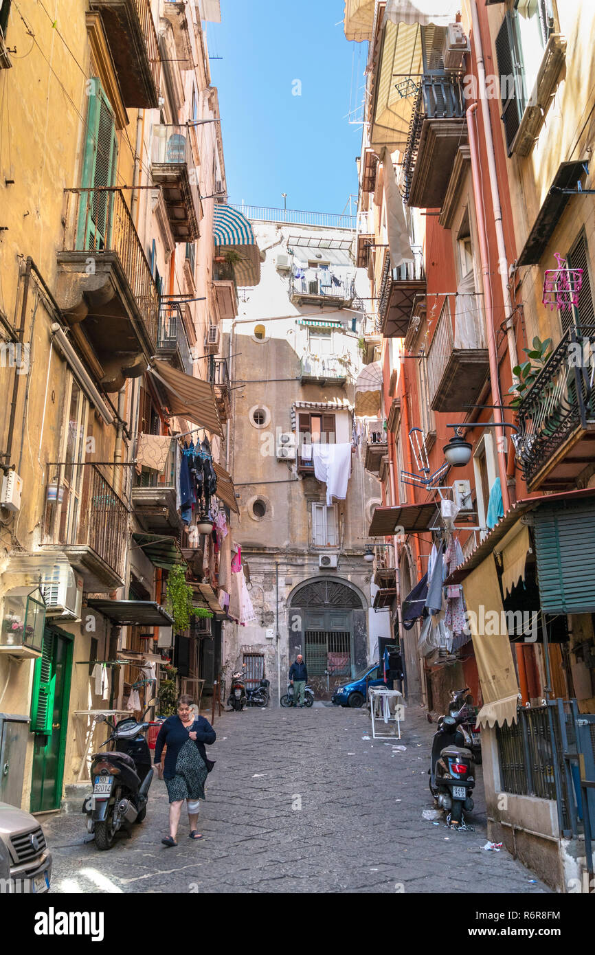 Via S. Mattia, in the Quartieri Spagnoli, Spanish Quarter, Naples, Italy. Stock Photo