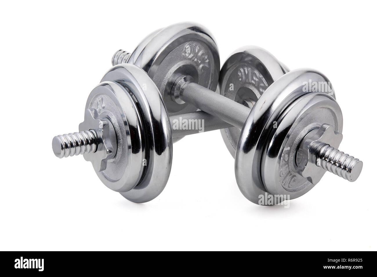 Steel dumbbell and weights Stock Photo Alamy