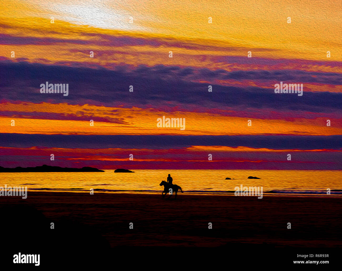 Sunset beach horse rider dusk hi-res stock photography and images - Alamy