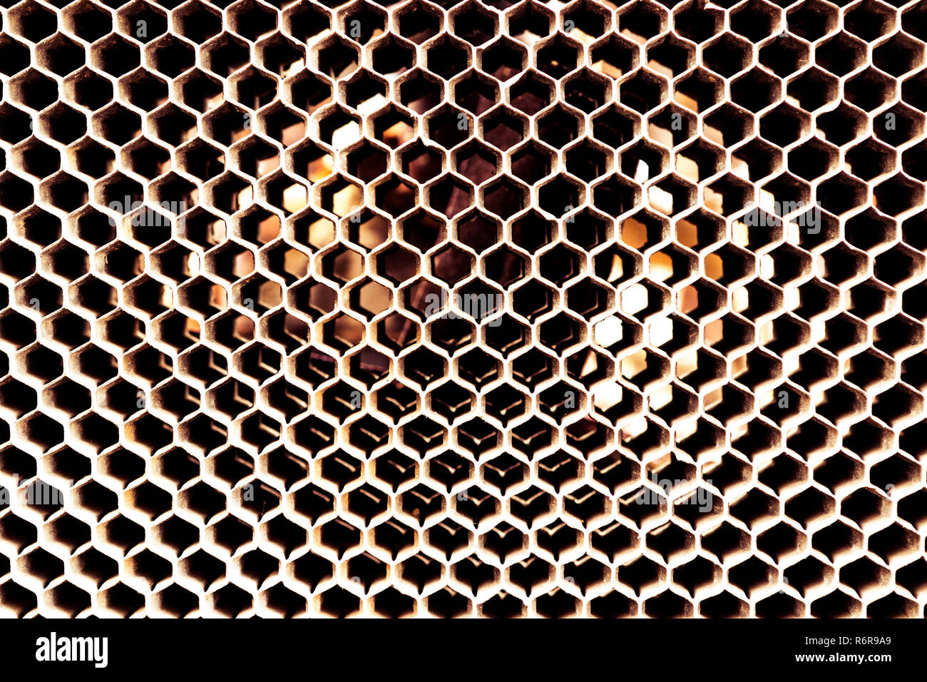 Vintage antique automotive radiator with white oxidation and