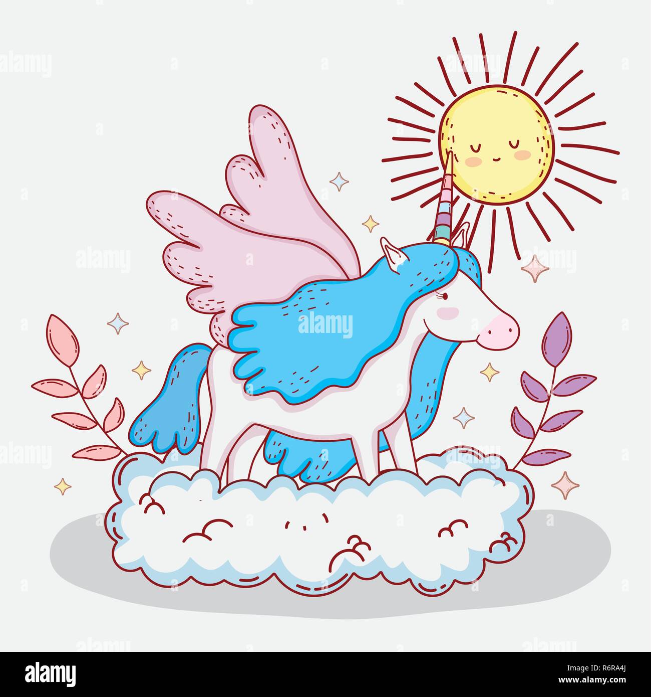 cute unicorn with horn and hairstyle in the cloud Stock Vector Image ...