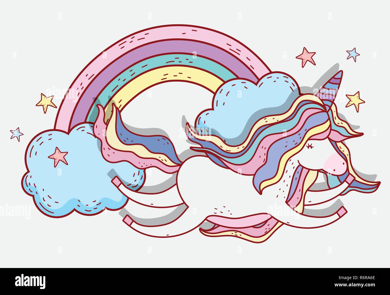 unicorn flying with stars and rainbow clouds Stock Vector Image & Art ...
