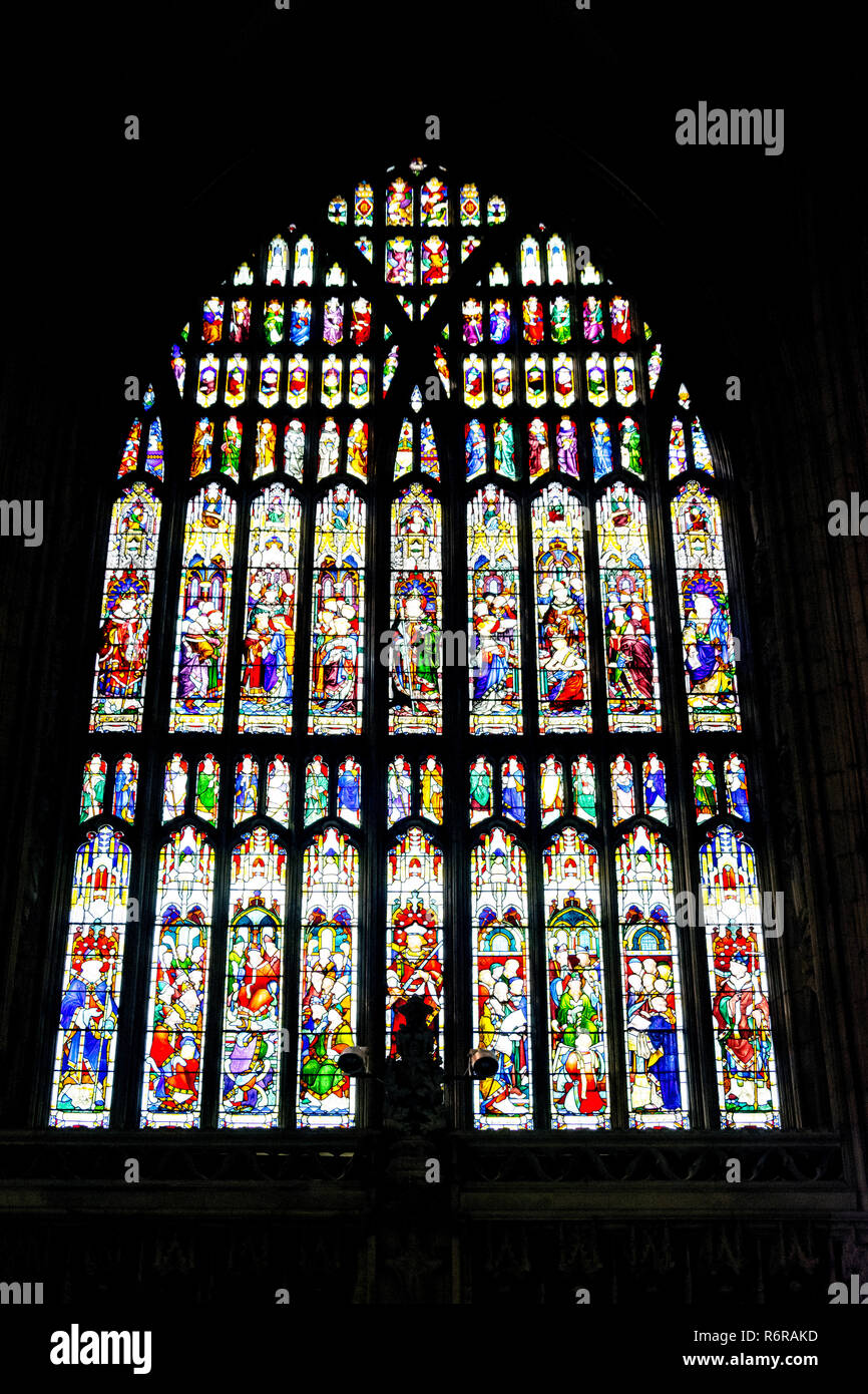 Stained-glass window in Beverley Minster, Beverley, East Riding of Yorkshire, England, United Kingdom Stock Photo