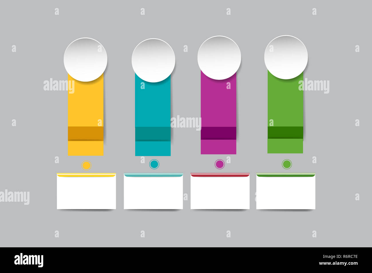 The infograph of four vertical rectangles with white circle and ...