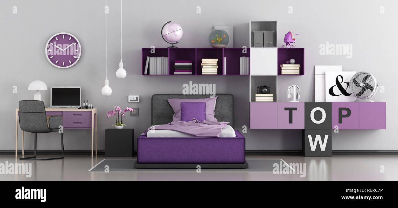 Modern bedroom for girl Stock Photo Alamy