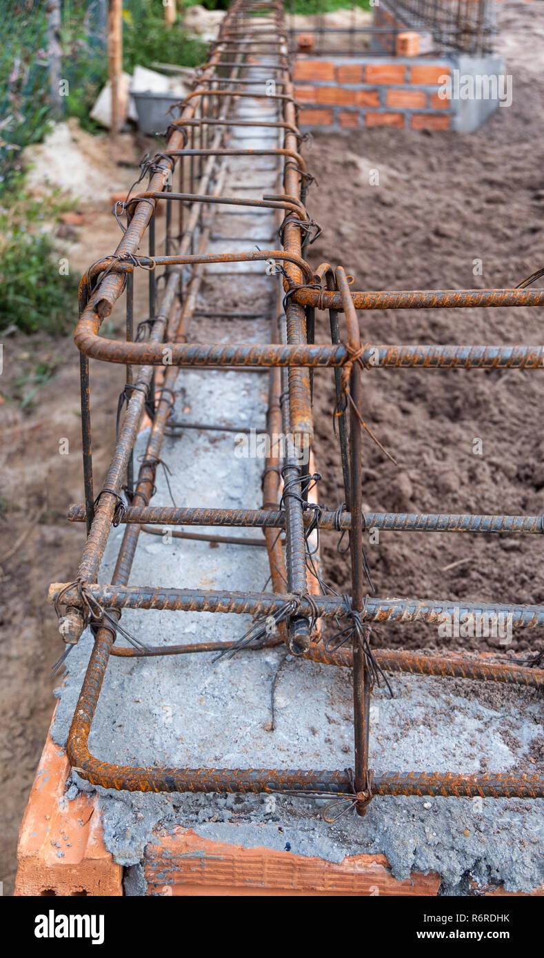 structure reinforced concrete floor purlin with steel tied, house building Stock Photo