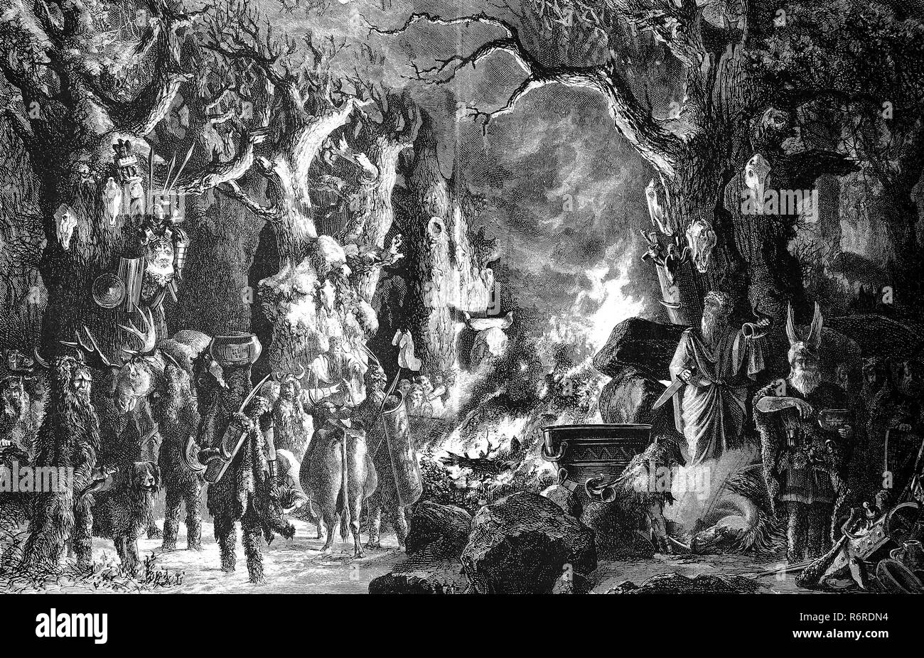 Digital improved reproduction, Yule or Yuletide, Yule time, a festival observed by the historical Germanic peoples, Altnordischer Julfest, original print from the 19th century Stock Photo