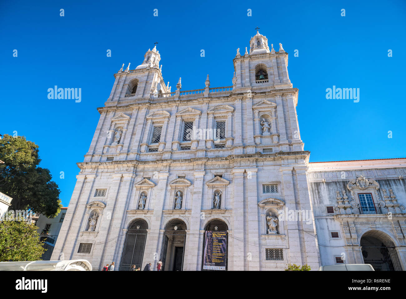 Main facade of Monastery of Sao Vicente de Fora in Alfama, Lisbon, one of the most important monasteries in the country. Stock Photo