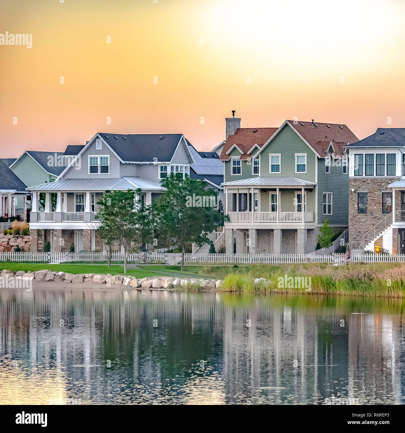 Lovely homes and Oquirrh Lake in Daybreak Utah Stock Photo Alamy