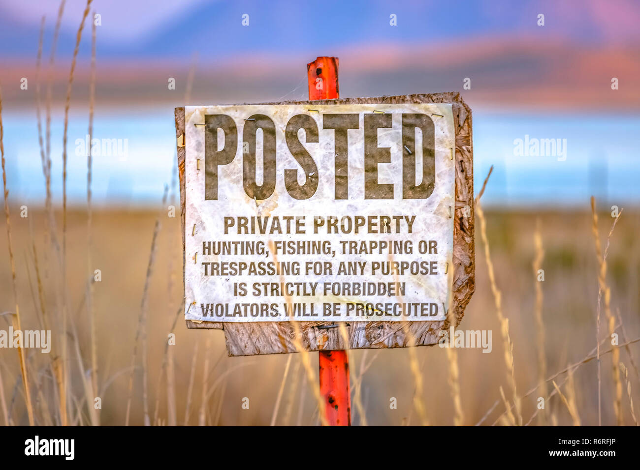 Old Posted sign on private property near Utah Lake Stock Photo Alamy