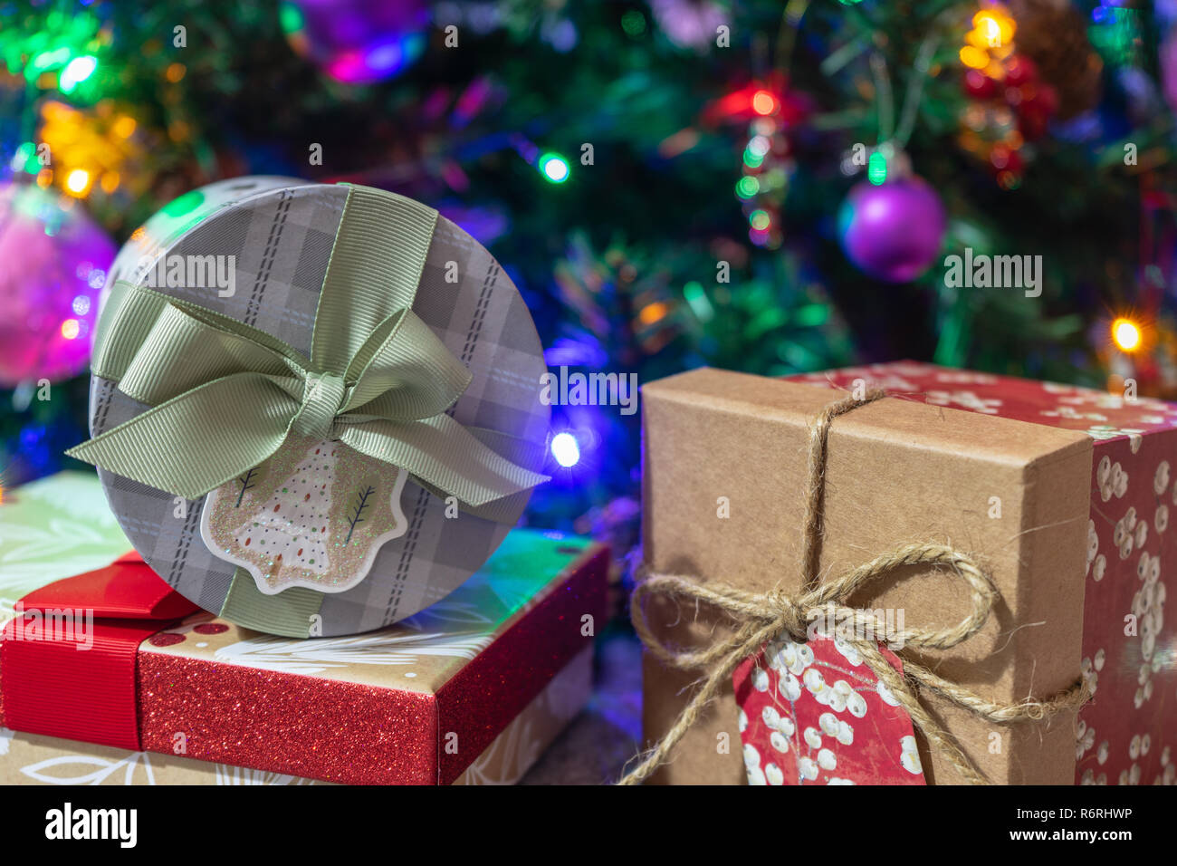 Christmas presents under the tree.Christmas gifts for whole family