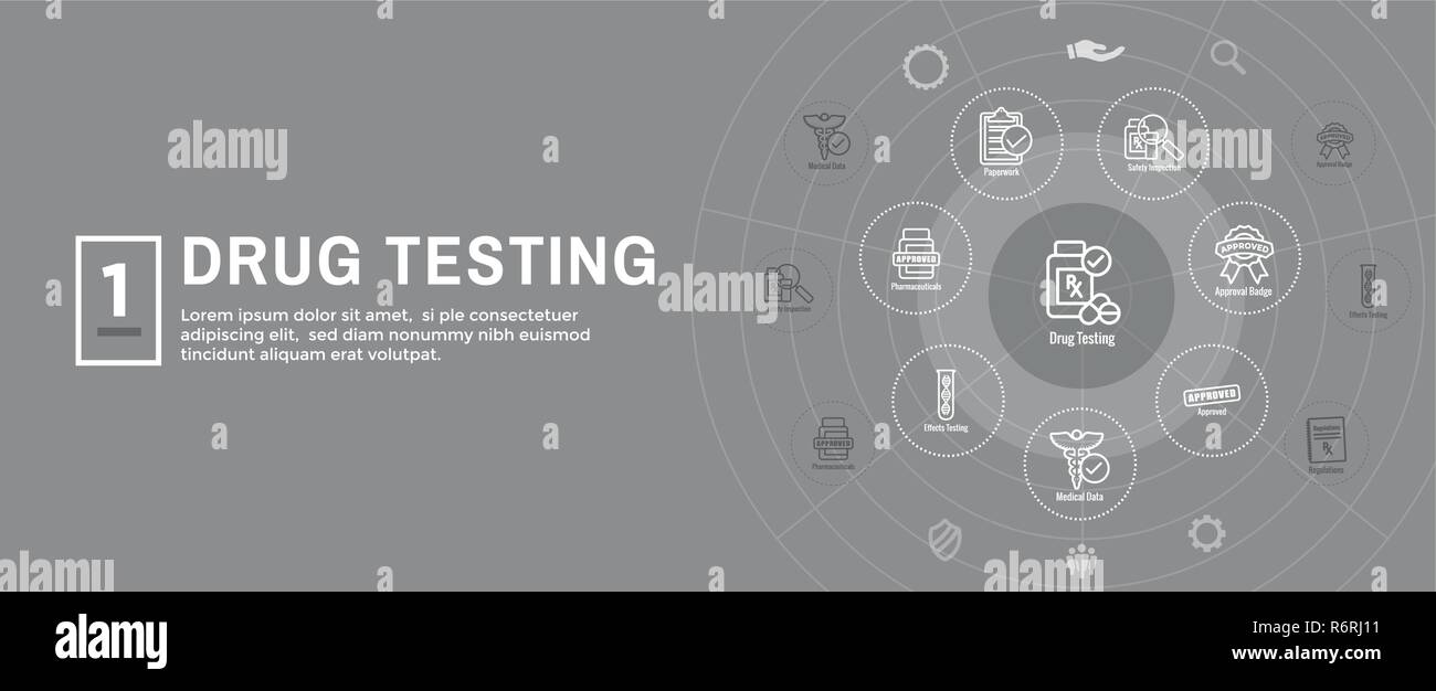 Drug Testing & Process  Header Banner with Icon Set Stock Vector