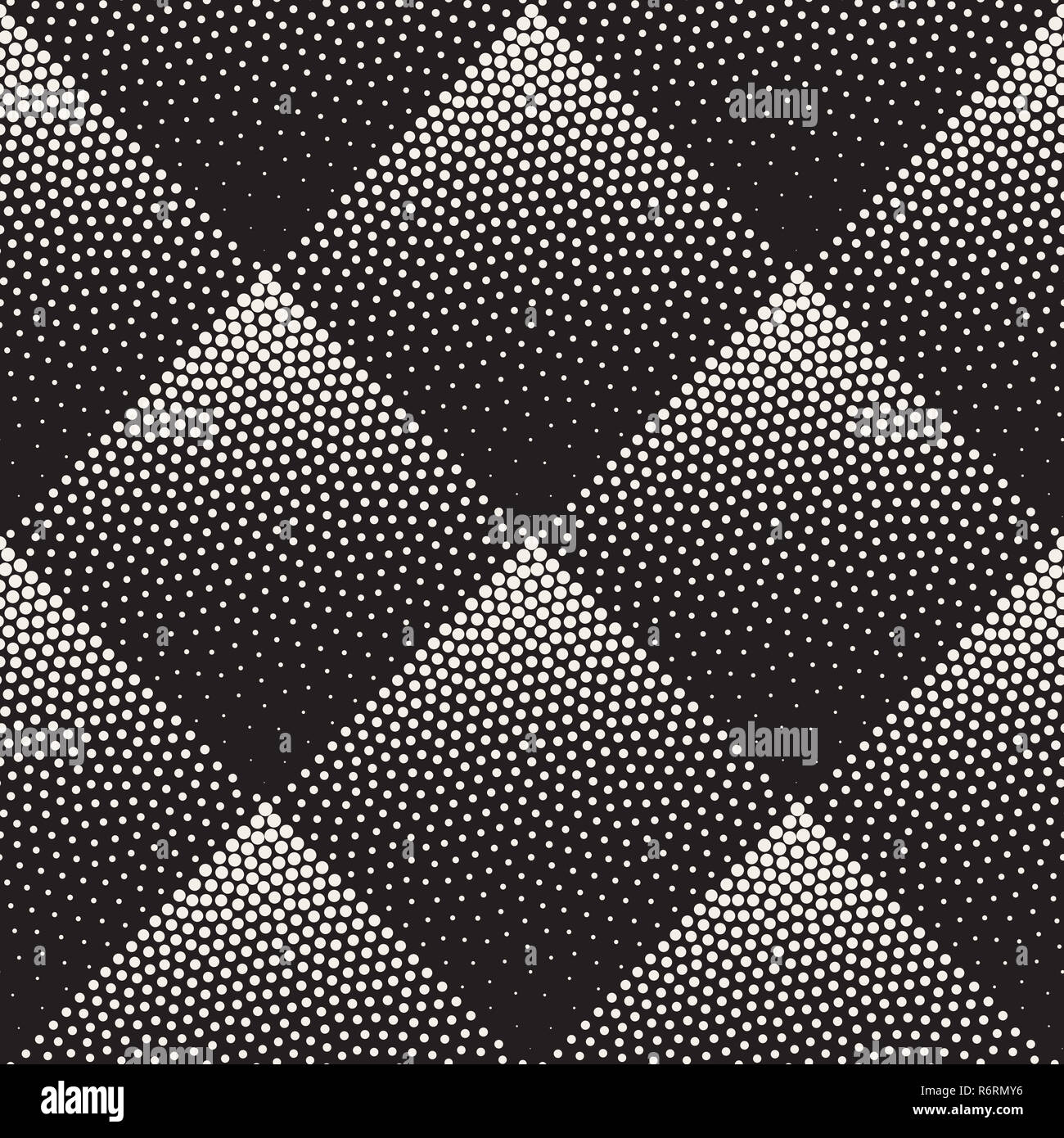 Vector Seamless Black And White Stippling Rhombus Gradient Halftone Dot Work Pattern Stock Photo