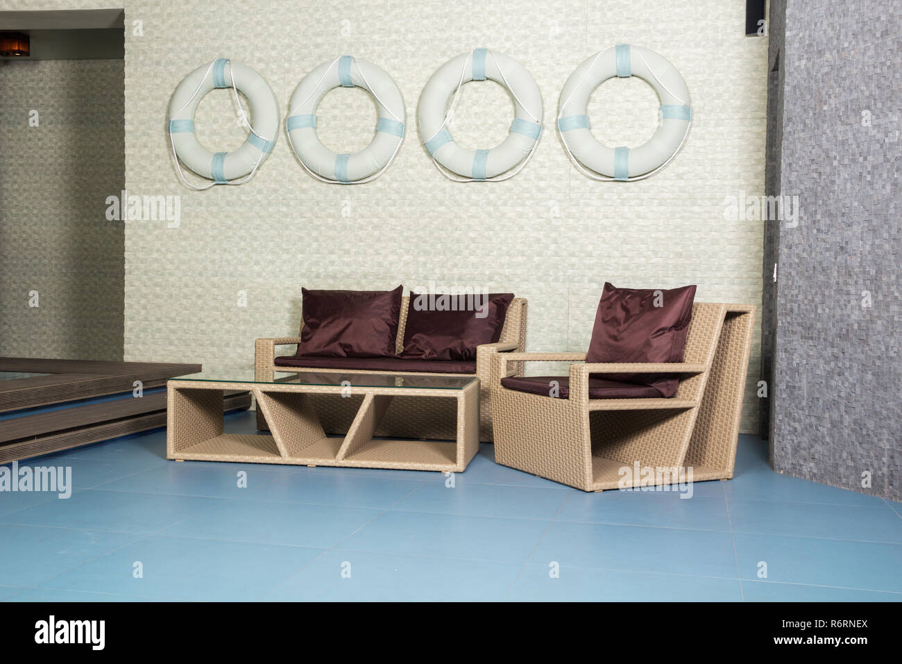 Wicker rattan furniture in the interior Stock Photo