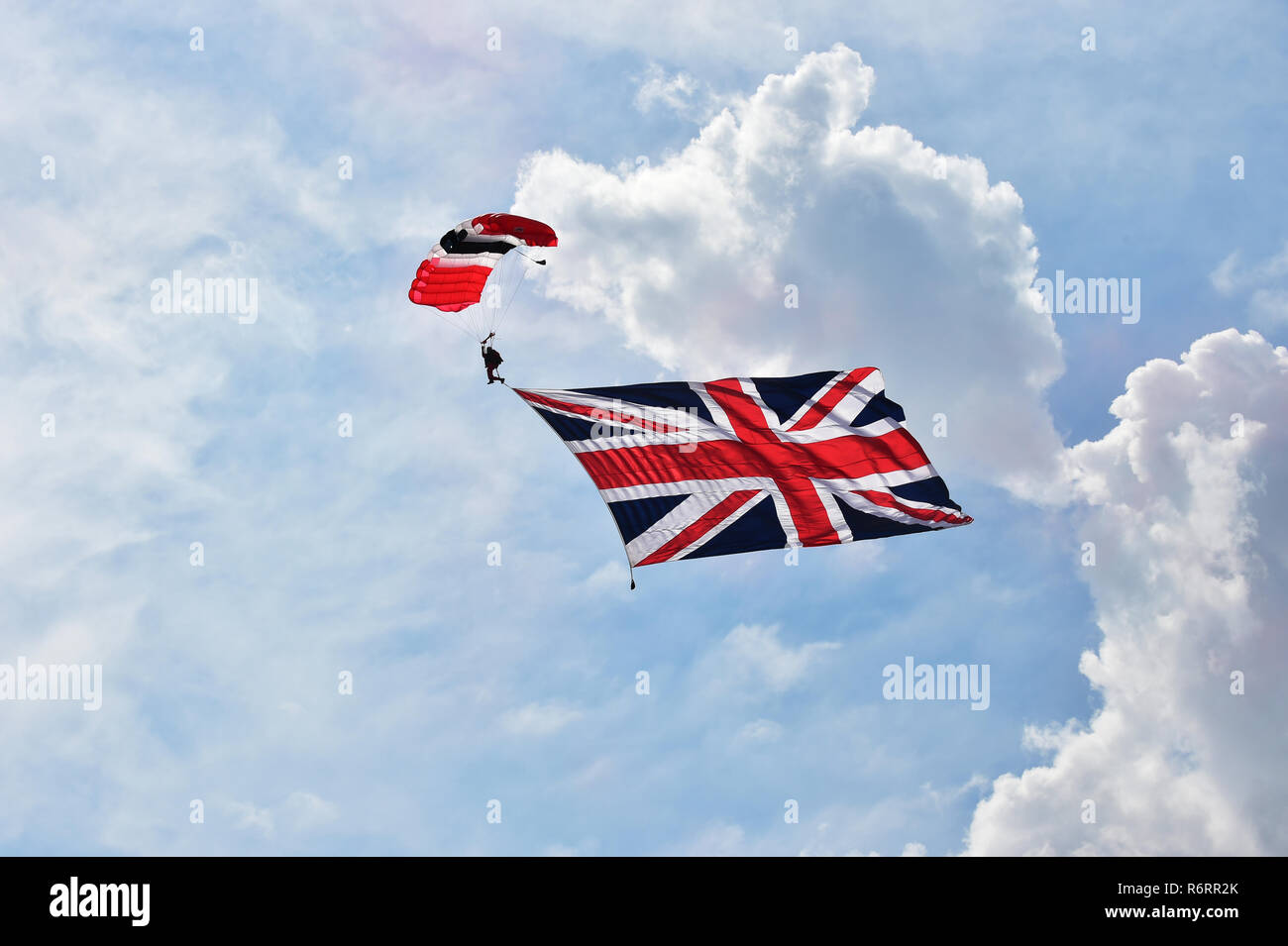 Red Devils, parachute display team, Silverstone Classic 2014, 2014, ambience, Classic Racing Cars, historic racing cars, HSCC, July 2014, motor racing Stock Photo