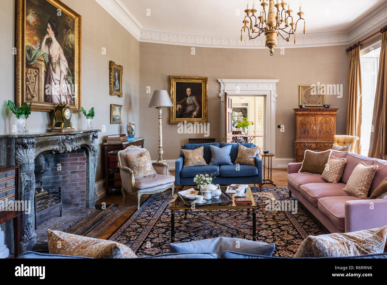 Portrait of Fanny Fowler above fireplace in drawing room of 18th century Goodnestone mansion Stock Photo