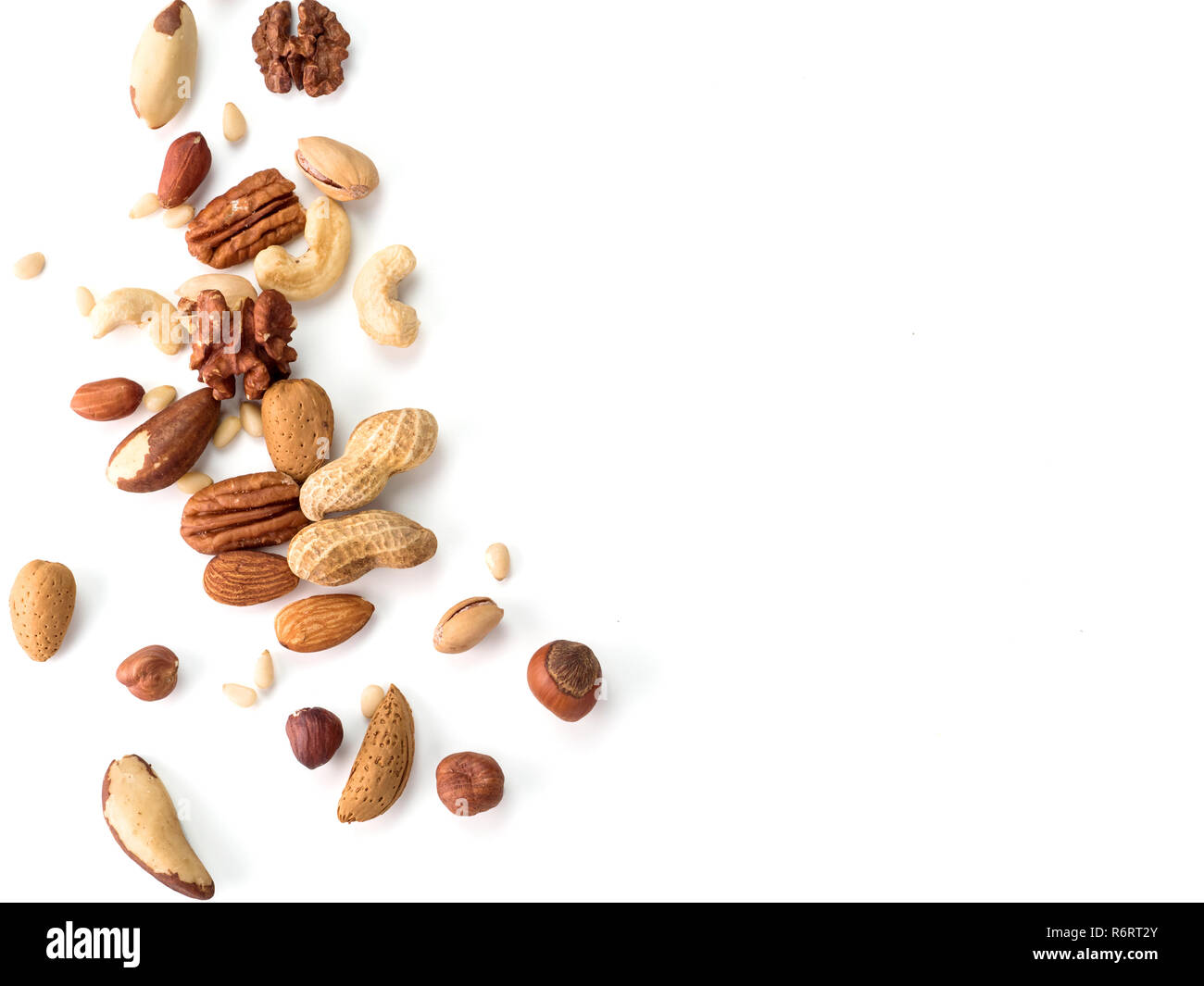 cashew, pecan, pine nuts, hazelnut isolated Stock Photo