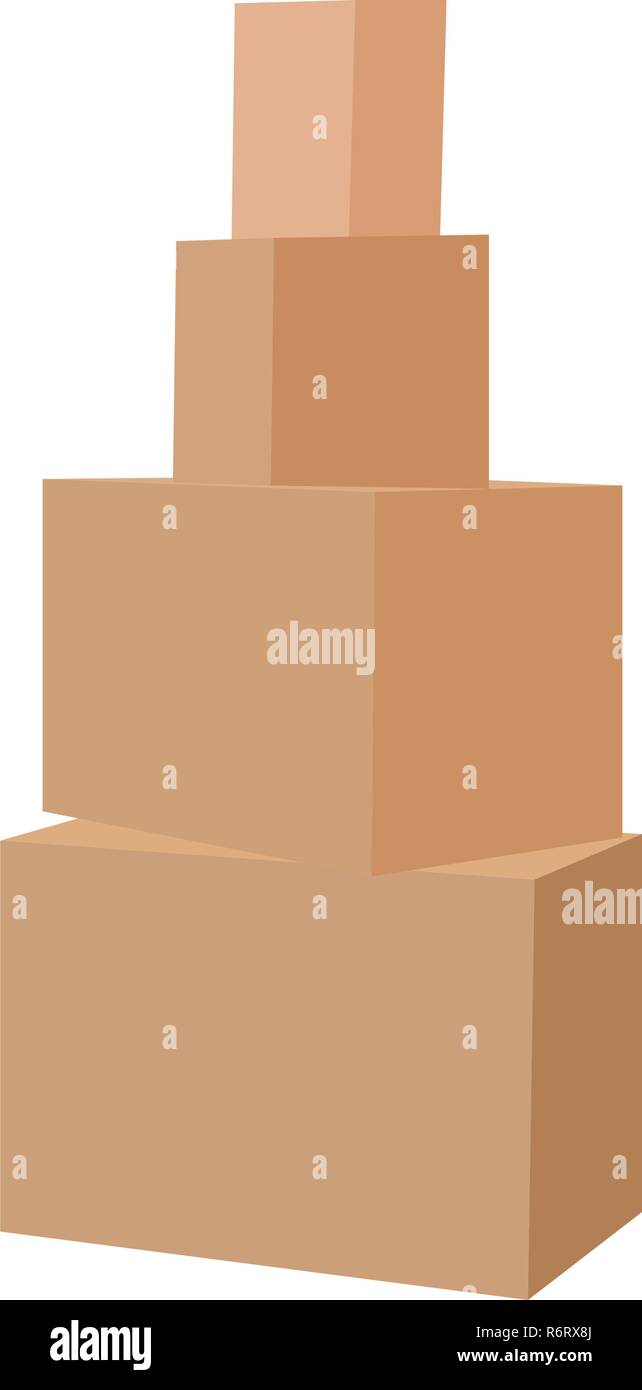 Cardboard boxes stacked on each other, on white background, Vector Stock Vector