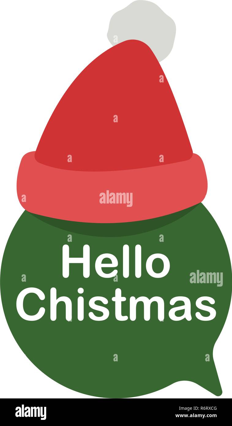 Green Speech Bubble With Santa Hat Vector Illustration flat icon Stock Vector