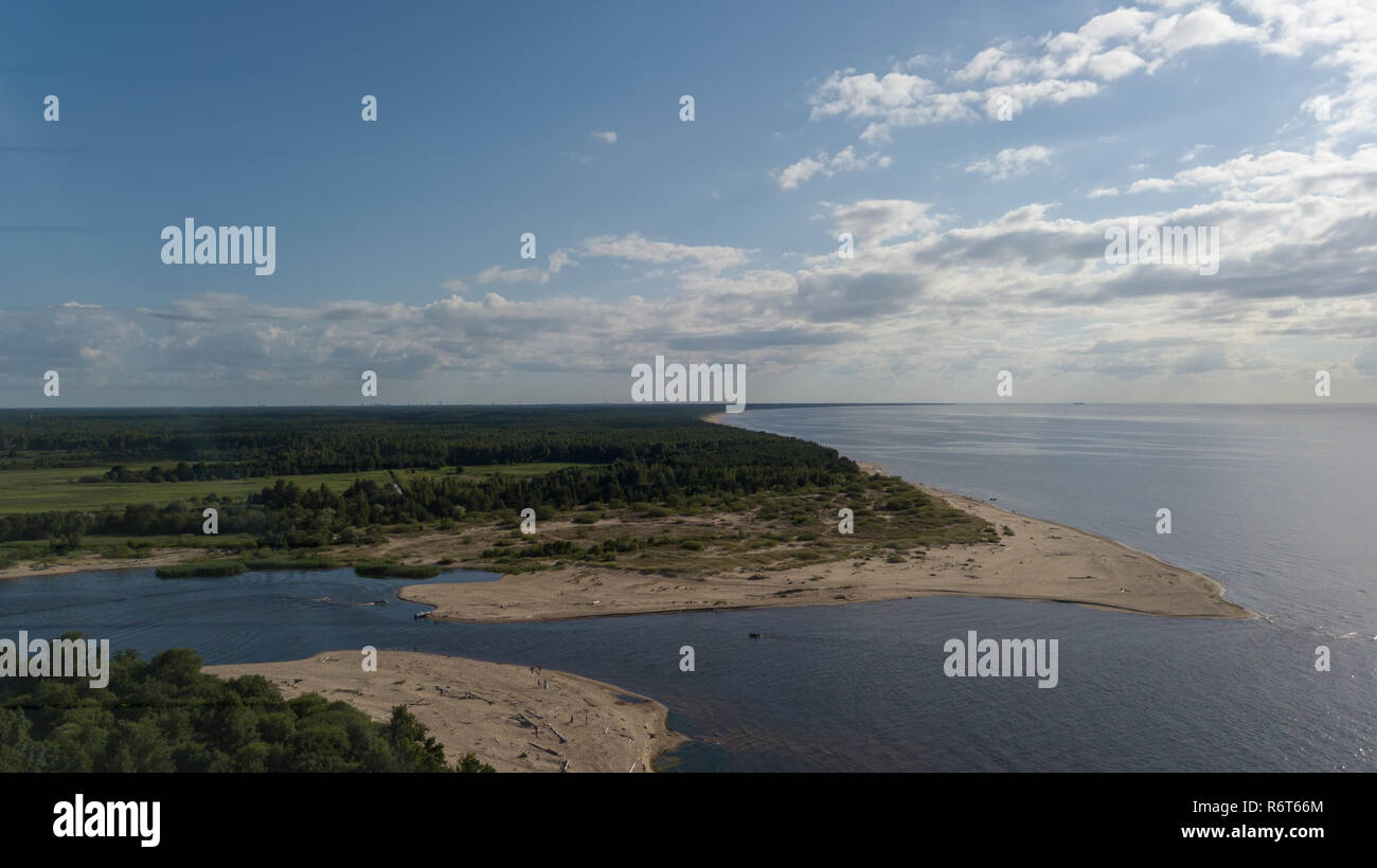 Gauja river Latvia drain into Baltic Sea aerial drone top view Stock ...
