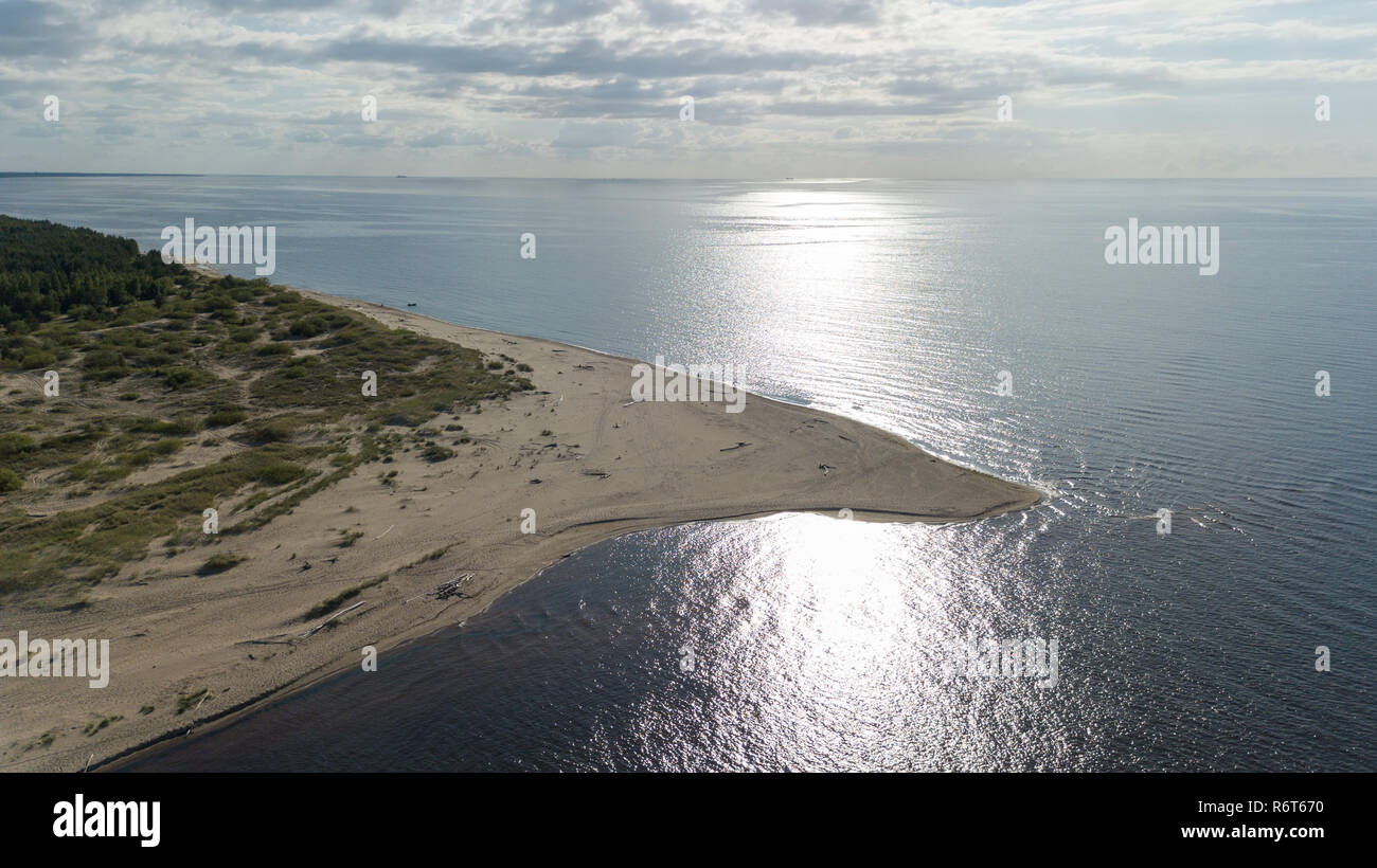 Gauja river Latvia drain into Baltic Sea aerial drone top view Stock ...